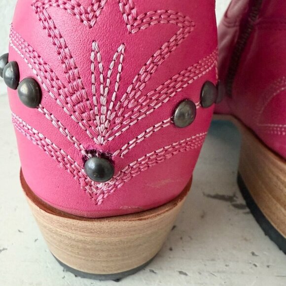 Lane COSSETTE Womens Cowboy Bootie 7.5 Pink Leather Western Short Ankle Boots - Picture 4 of 13